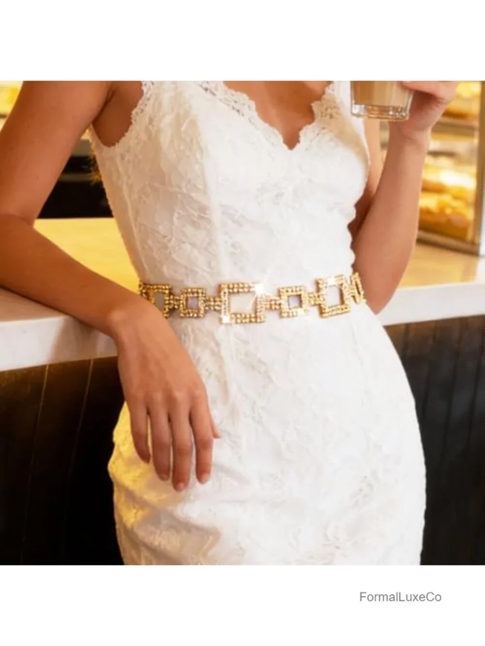 Silver Rhinestone Bling Waist Chain Belt for Women Dresses Accessories